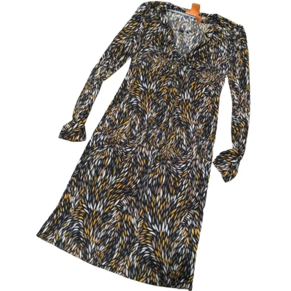 Tory Burch Dresses & Skirts - Tory Burch 100% silk dress black with white and yellow long sleeve XS